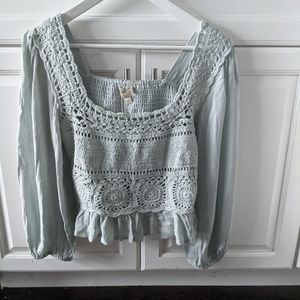 Brand New w tags bohemian crochet chic top by Sim and Sam large soft lig…